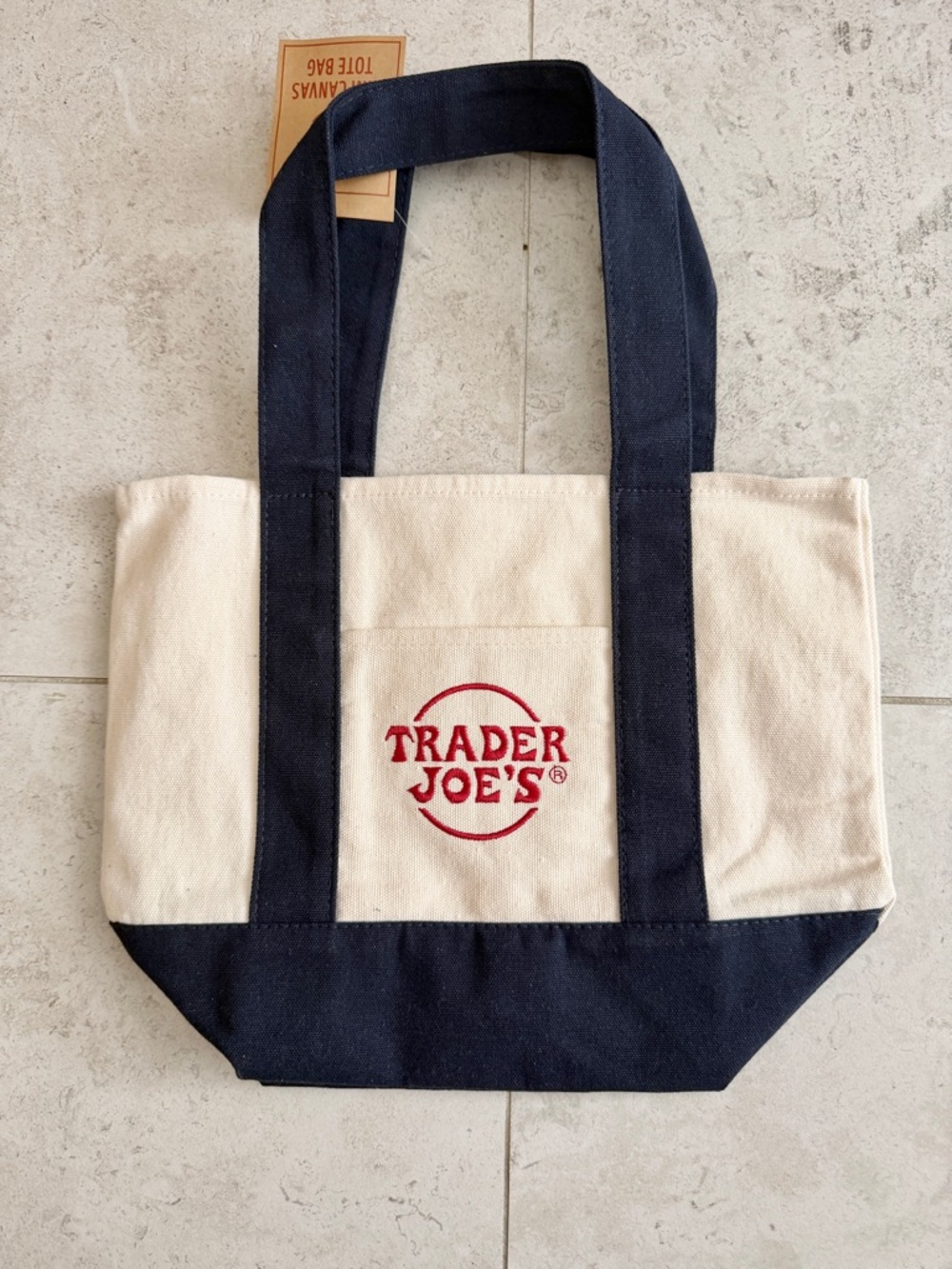 Trader Joe's Canvas Mini Tote Bag - Cream & Navy
